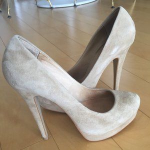 ALDO, GENUINE SUEDE BEIGE HIGH HEEL SHOES, SZ.8, IN BOX